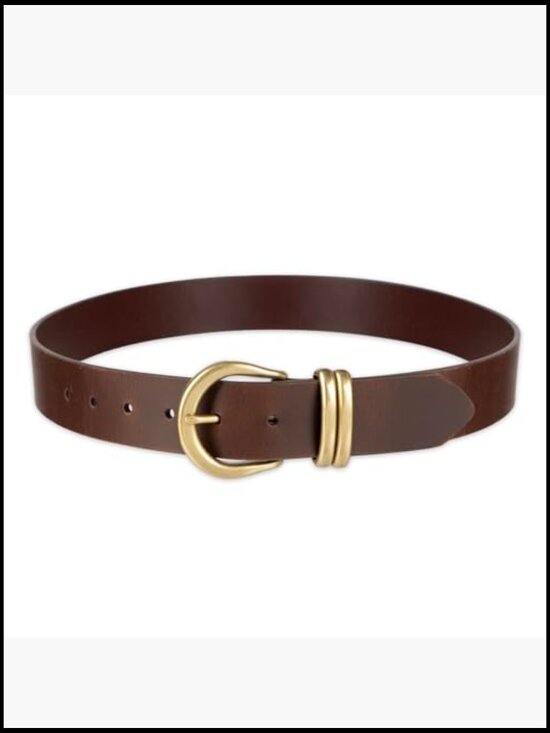 Genuine Leather Belt with Double Metal Loops - Adjustable 1.5\